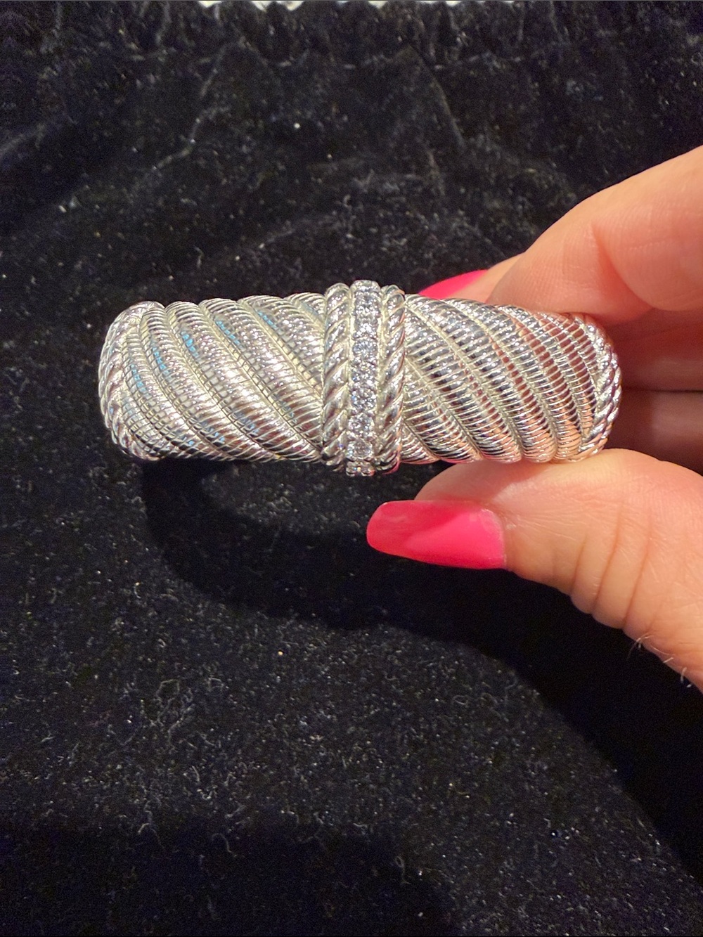Judith Ripka 925 silver CZ cable rope hinge cuff bracelet -7”